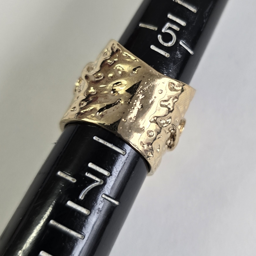 Sterling Silver 925 Gold Textured Ring with Clear Stone - Picture 8 of 8